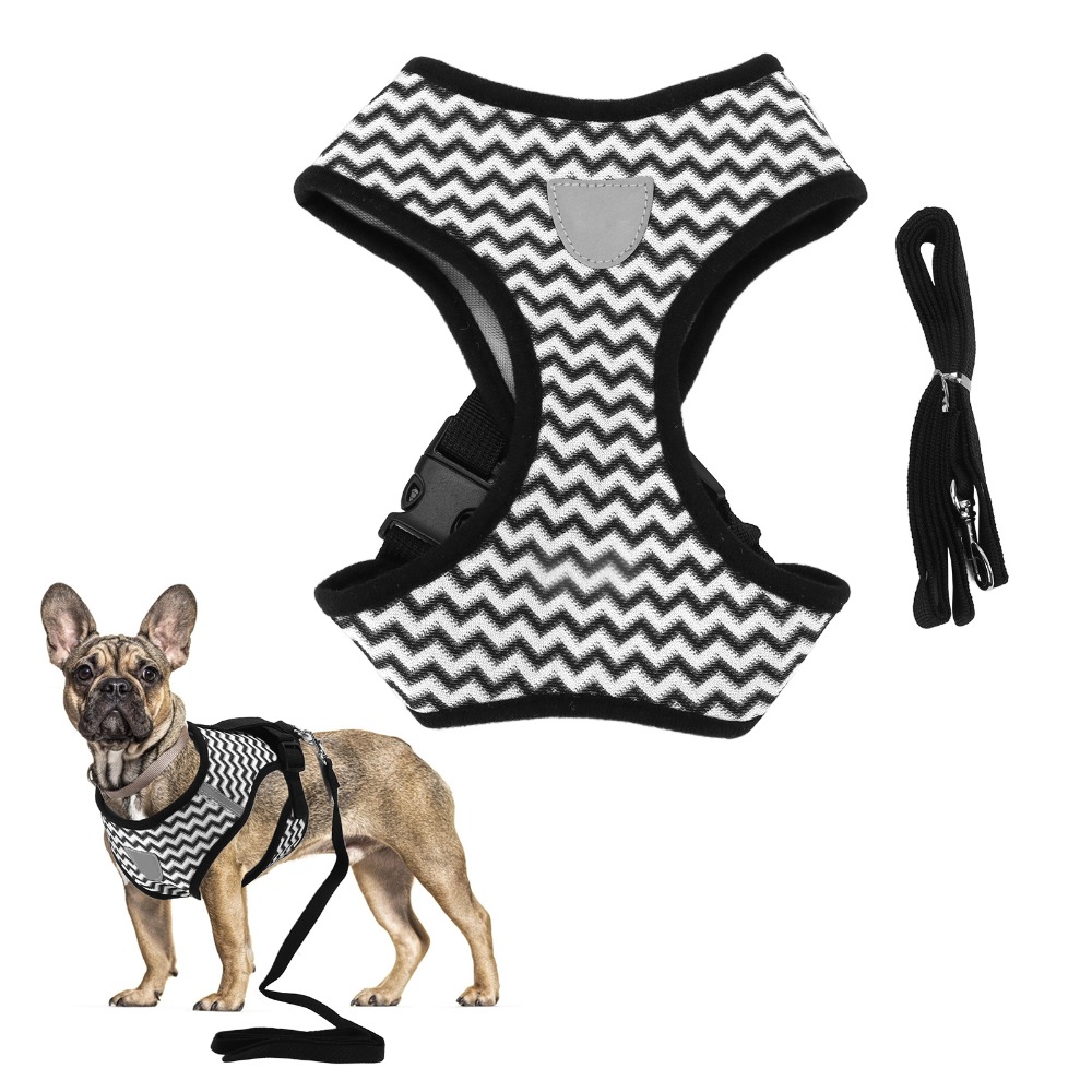 Fabric Weight Set - Netzstoff-Haustiergeschirr-Set mit Wellenstreifenmuster, I-Form-Struktur, Katzen-Zugseil, reflektierende