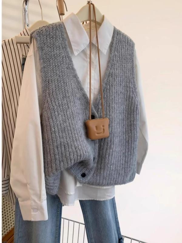 Shoulder Pad Set In - Koreanischer Stil Übergrößen Damen Strickweste Top