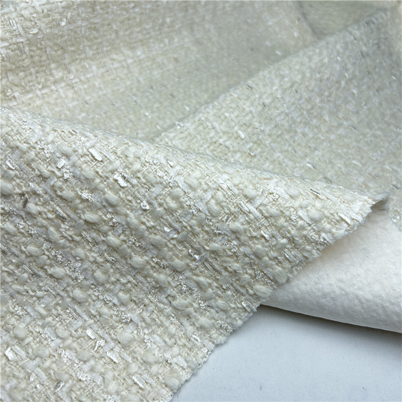 Sewing Tweed - Beigefarbener französischer, luxuriöser, drapierter, mit Fransen