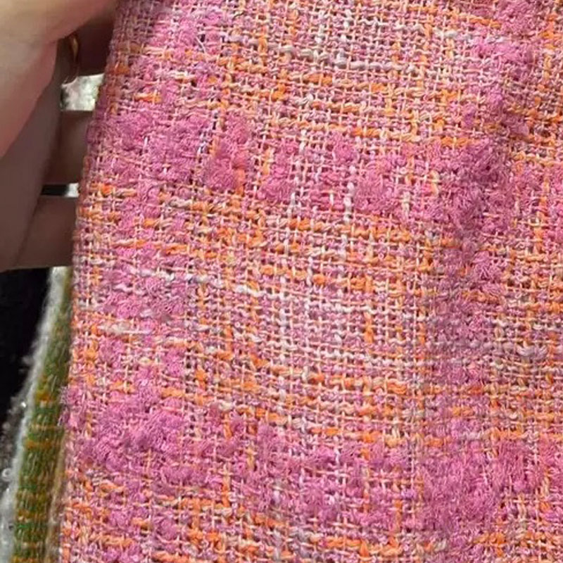 Sewing Tweed - Rosa und orangefarbenes Gittermuster mit Band,