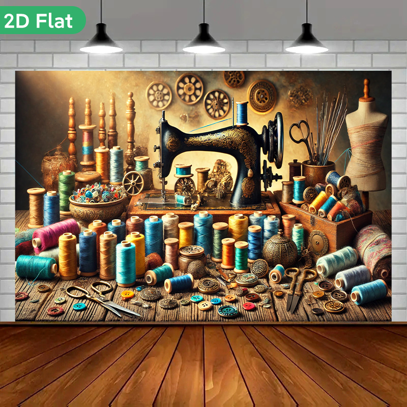 Sewing Textile Art - Vintage Retro Näh-Atelier Wandteppich Kunst Steampunk