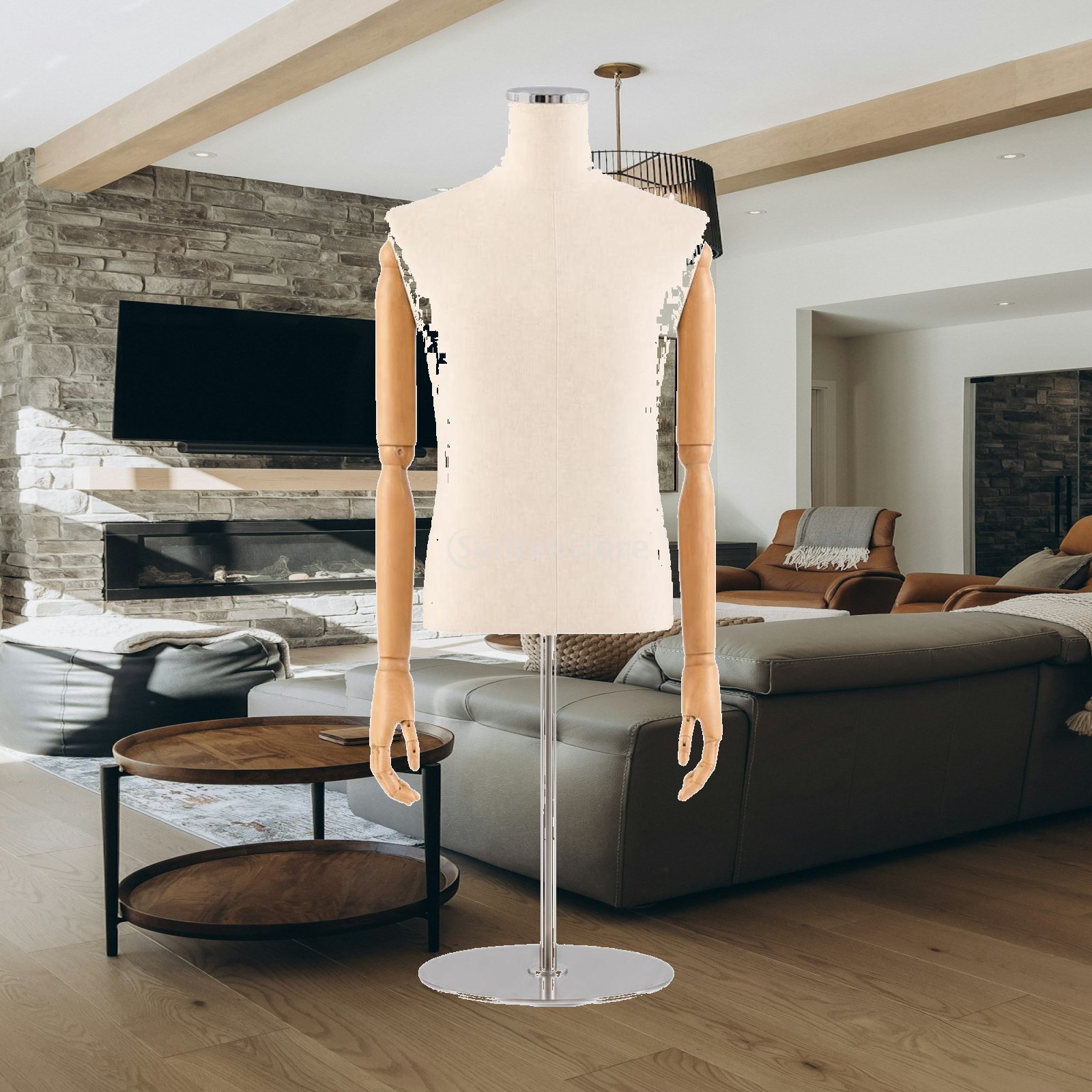Dress Form Mannequin - Männlicher Halbkörper-Schaufensterpuppen-Torso mit Textilbezug für Herrenbekleidung,