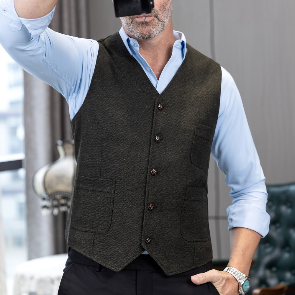 Sewing Tweed - Männer Formale Anzug Weste V-ausschnitt Tweed