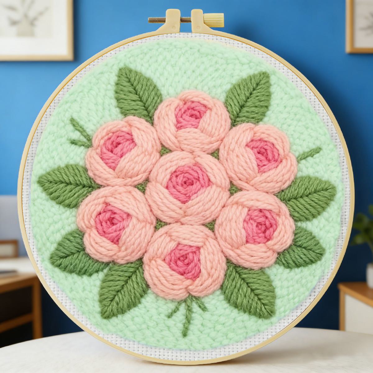 Sewing Textile Art - 20x20cm/7,87 Zoll Blumen-Punch-Needle-Stickset – DIY-Handarbeitsset für